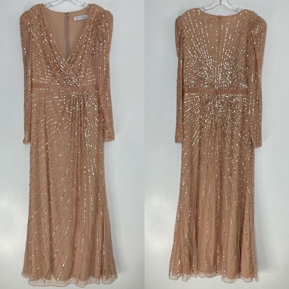 Mac Duggal 5715 Sequin Wrap-Over Long-Sleeve Embellished Gown, Rose, Size 10 - Picture 2 of 11